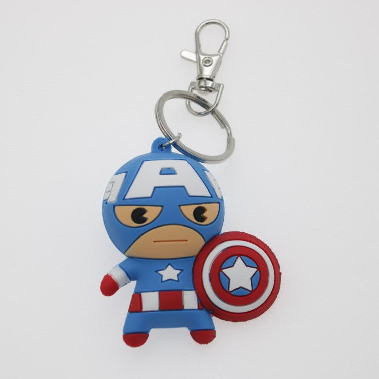 Özel oyuncaklar 3D Karikatür Anime Captain America Kauçuk Anahtar Zinciri Özel Pvc Anahtar Zinciri