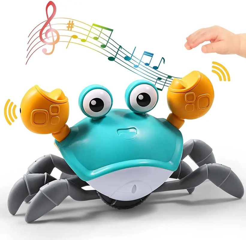 Özel Yürüyüş Koşma Elektronik Algılama Yeşil Sürünen Yengeç Bebek Oyuncak Müzik LED Işık
