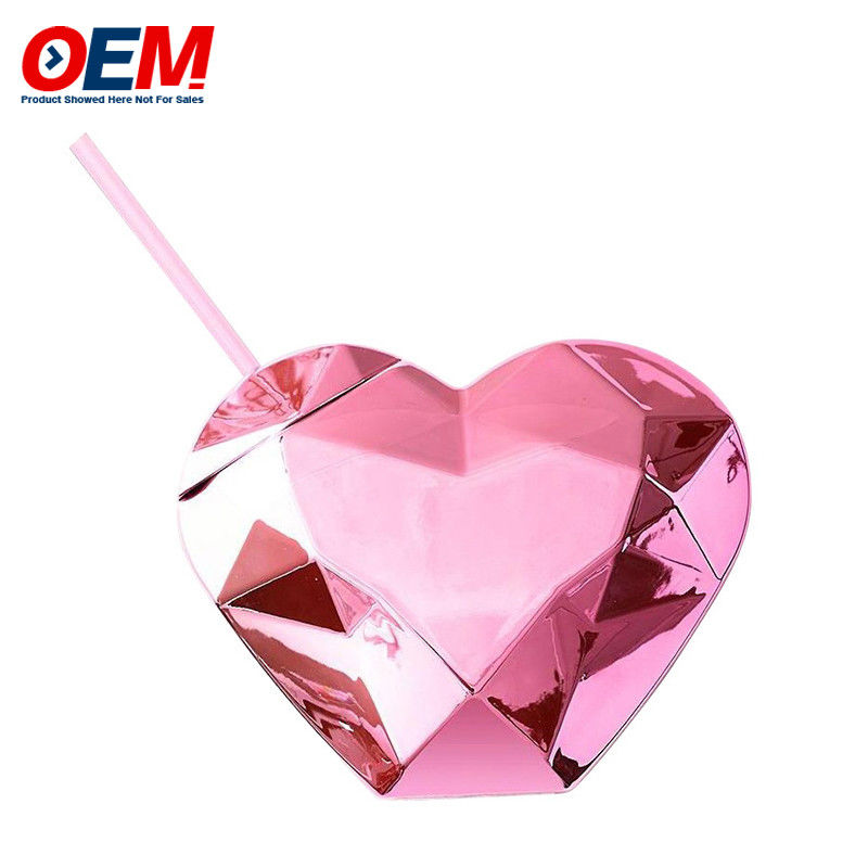 Custom PP Double Wall Cup With Straw OEM Sweet Heart 450ml Plastik Su Kupası