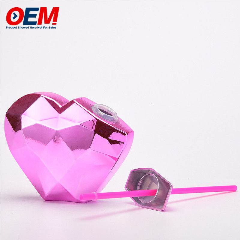 Custom PP Double Wall Cup With Straw OEM Sweet Heart 450ml Plastik Su Kupası