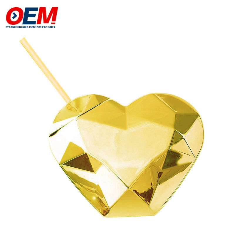 Custom PP Double Wall Cup With Straw OEM Sweet Heart 450ml Plastik Su Kupası