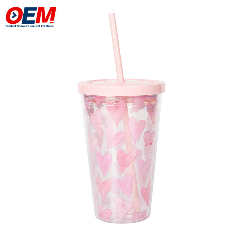Özel PP Çift Duvarlı Kupa Samanlı OEM 450ml Plastik Kupa Yüksek Kaliteli Tatlı Tek boynuzlu Su Kupası
