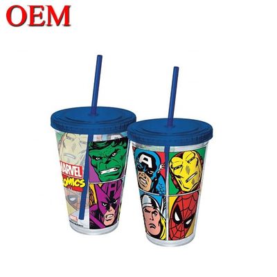 Tedarikçi Yüksek Kalite Özel Marvel Çift Duvarlı Plastik Seyahat Kupası Samanlı